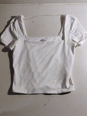 SWS Contour White Square-Neck Puff Sleeve Crop Top